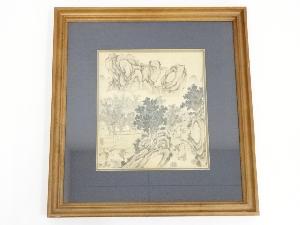 清末期～中華民国頃　陳筆　山水図　肉筆絹本額装